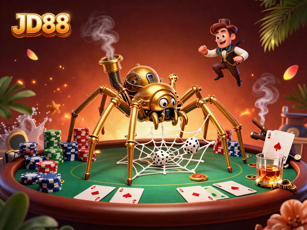 Engage with thrilling casino action at JD88 featuring a golden spider web of games.