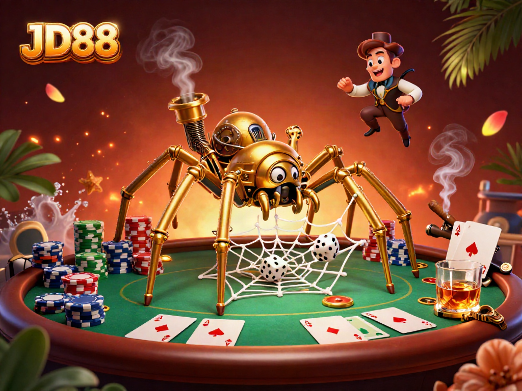Engage with thrilling casino action at JD88 featuring a golden spider web of games.