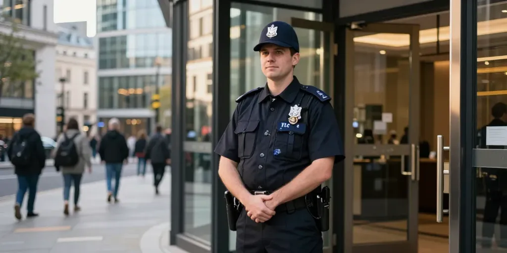 Professional security guard providing community service in London
