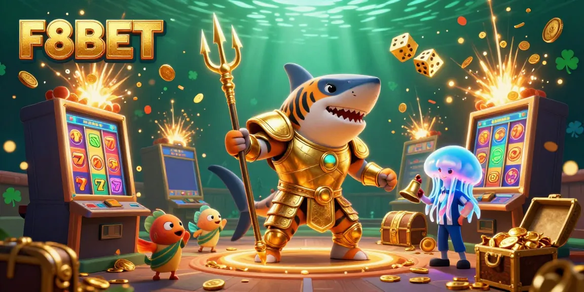 Join the thrilling F8BET experience with vibrant casino elements amidst an underwater colosseum.