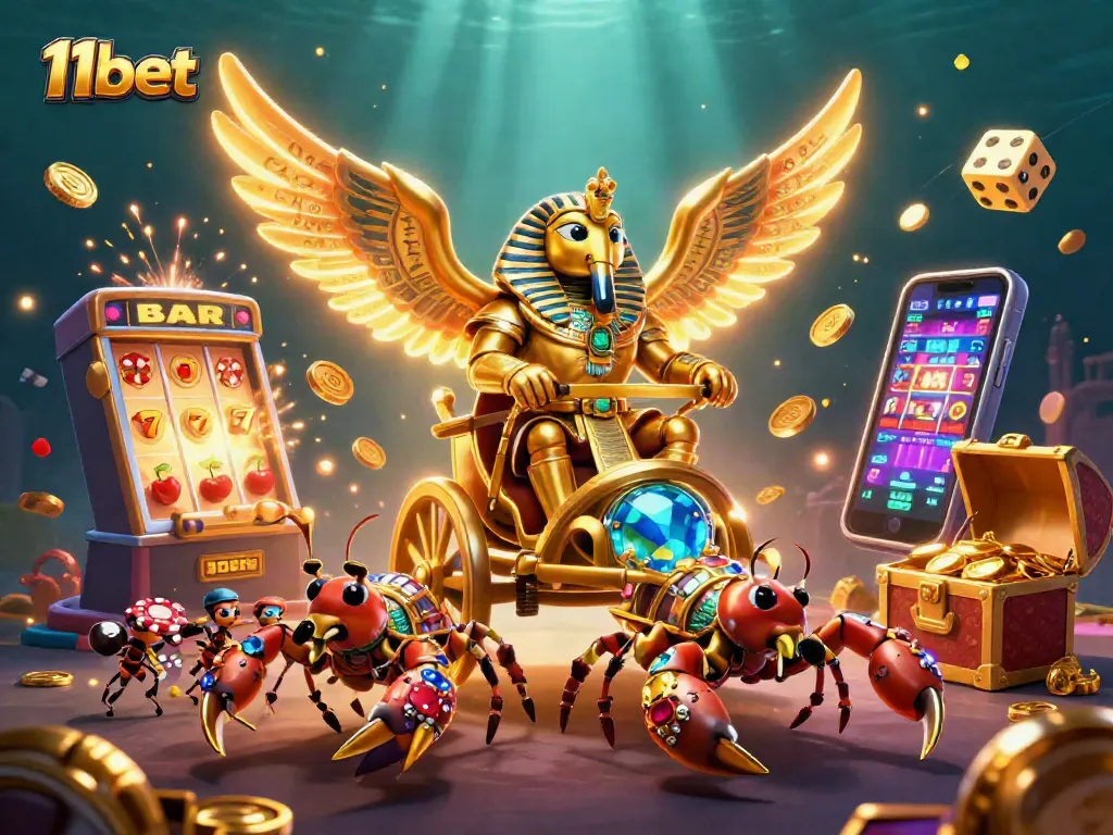 Experience exciting 11bet gameplay with engaging slot machines and animated characters.