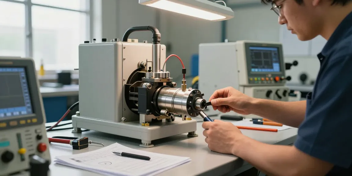 Mechanical vacuum switch calibration in industrial workshop setting.