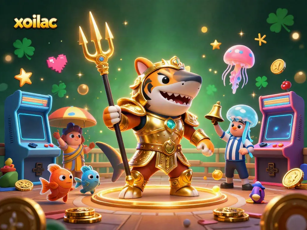 Immerse in the excitement of Xoilac's lively underwater colosseum where a tiger shark invites you to wager on thrilling matches.