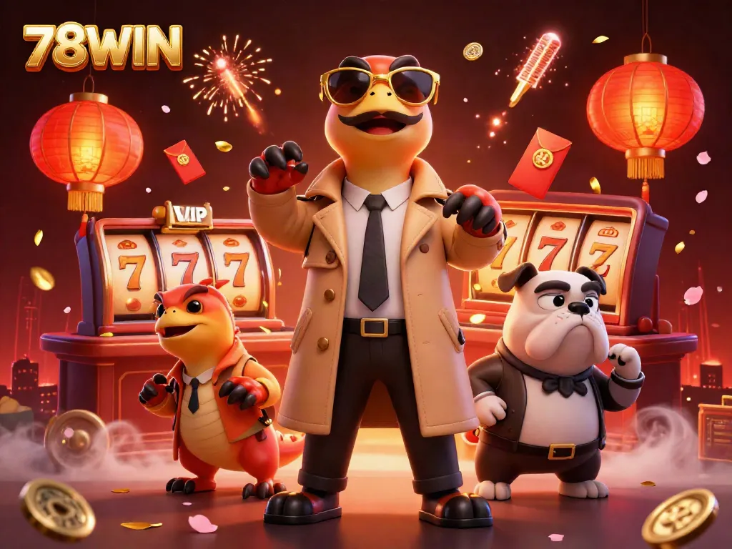 Experience the excitement of 78WIN with three raptors in disguise entering a VIP casino, surrounded by symbols of fortune.
