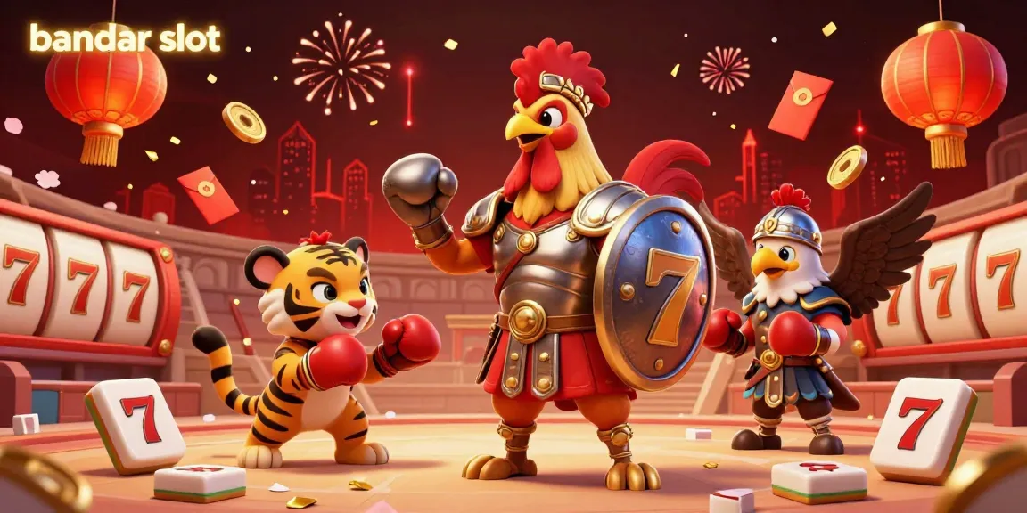 Engaging animated scene showcasing the exhilarating activities of bandar slot with a 3D rooster, tiger cub, and eagle in a casino setting.