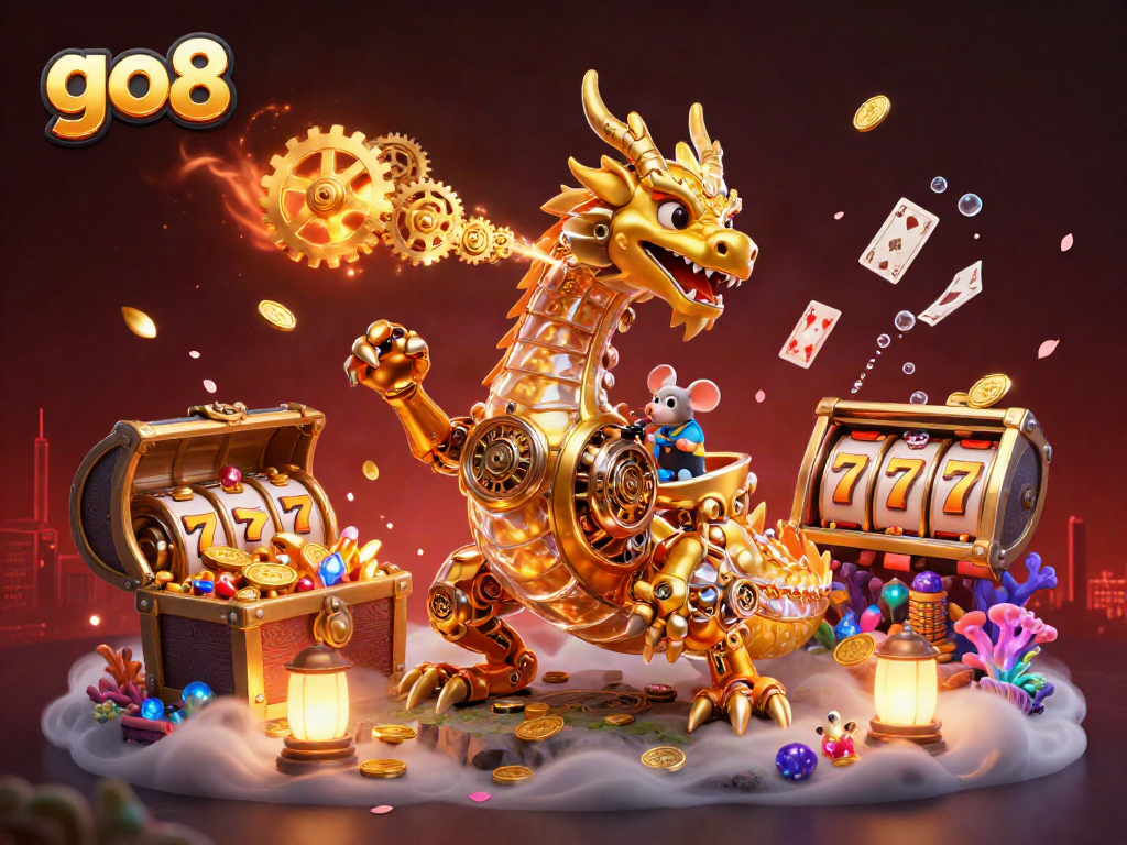 Experience thrilling wins at go8 with a dynamic golden dragon and vibrant casino elements igniting excitement.
