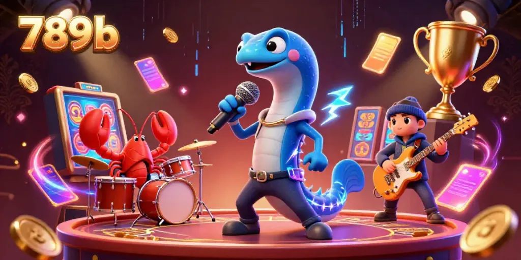 Experience thrilling gaming action at 789b with an electric eel DJ and aquatic band in a vibrant underwater casino scene.