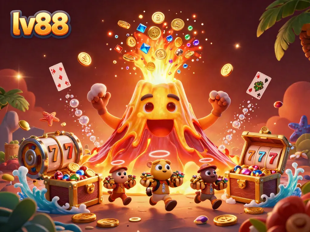 Experience the thrill of lv88 with a vibrant 3D scene showcasing treasure and gaming elements.