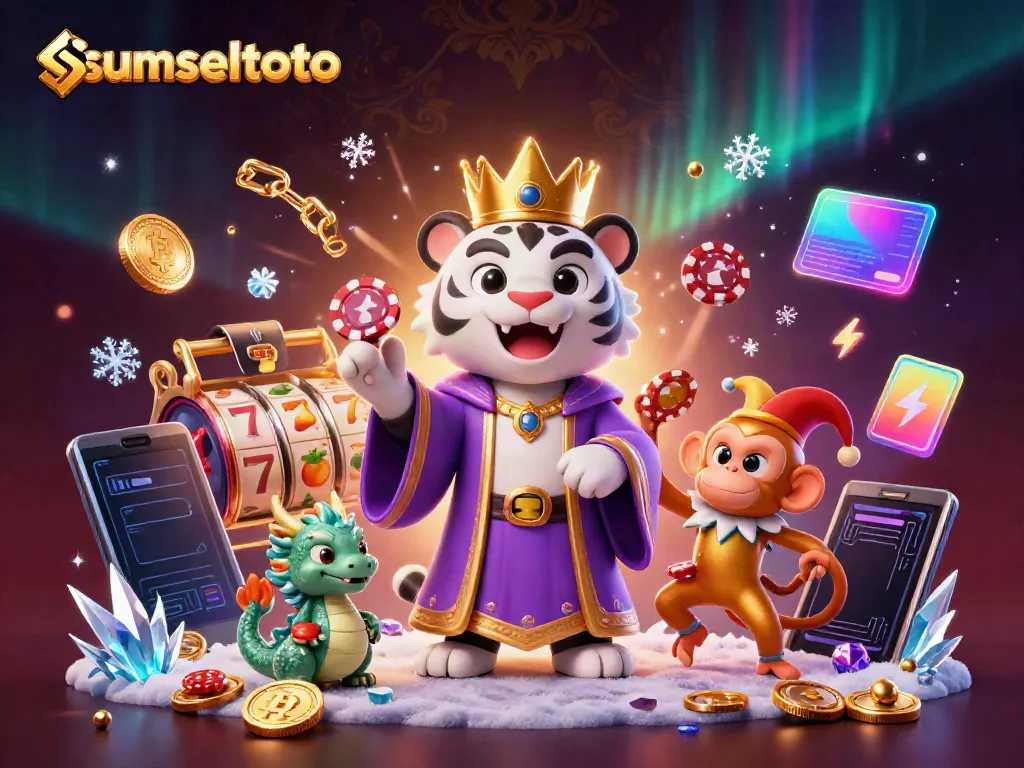 Play the exciting slots at sumseltoto with a visually rich scene featuring a lively 3D tiger and vibrant gaming elements.