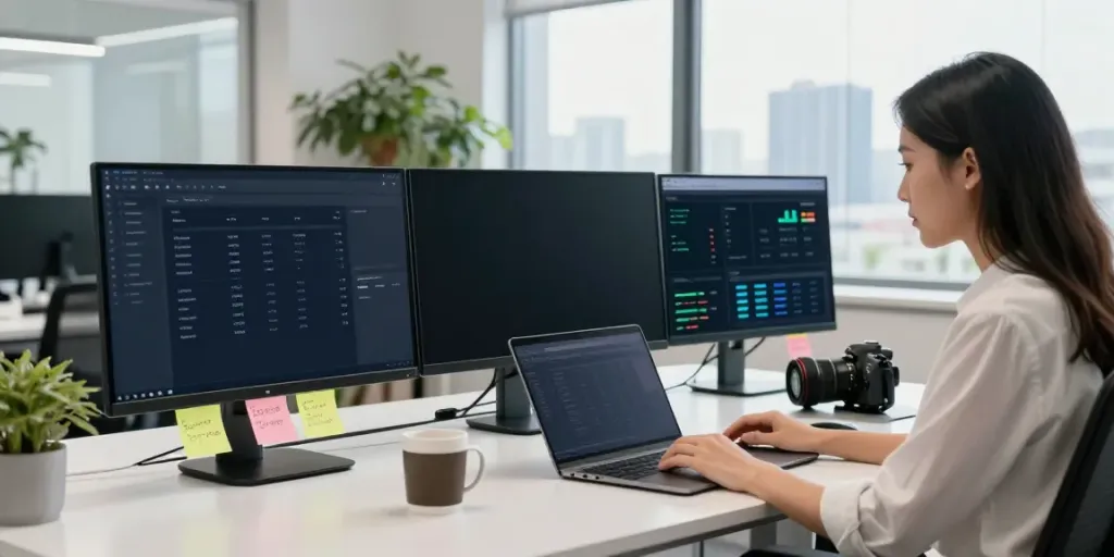SEO professional optimizing content for instant indexing in a bright office setting