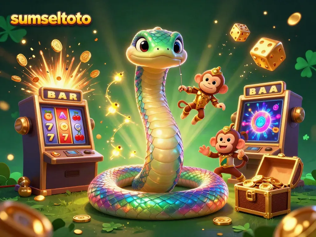"Experience the thrill at sumseltoto with a jackpot scene featuring colorful casino elements and magical characters."