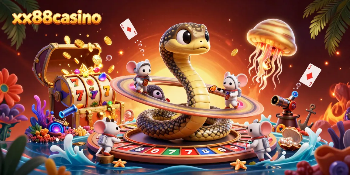 Experience thrilling gaming adventures at xx88casino with a vibrant cosmic casino scene.