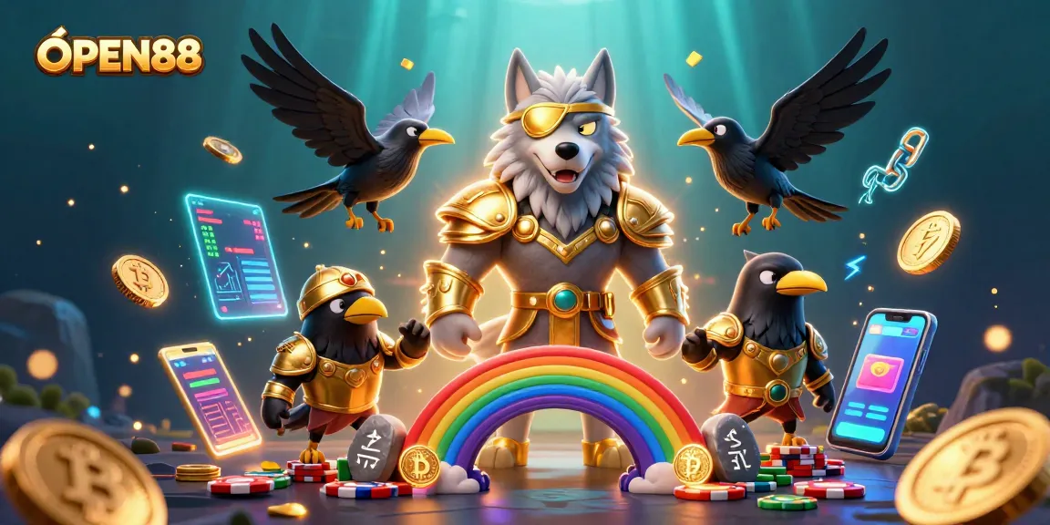 Join the adventure at OPEN88, with Odin and his ravens by the rainbow casino bridge.