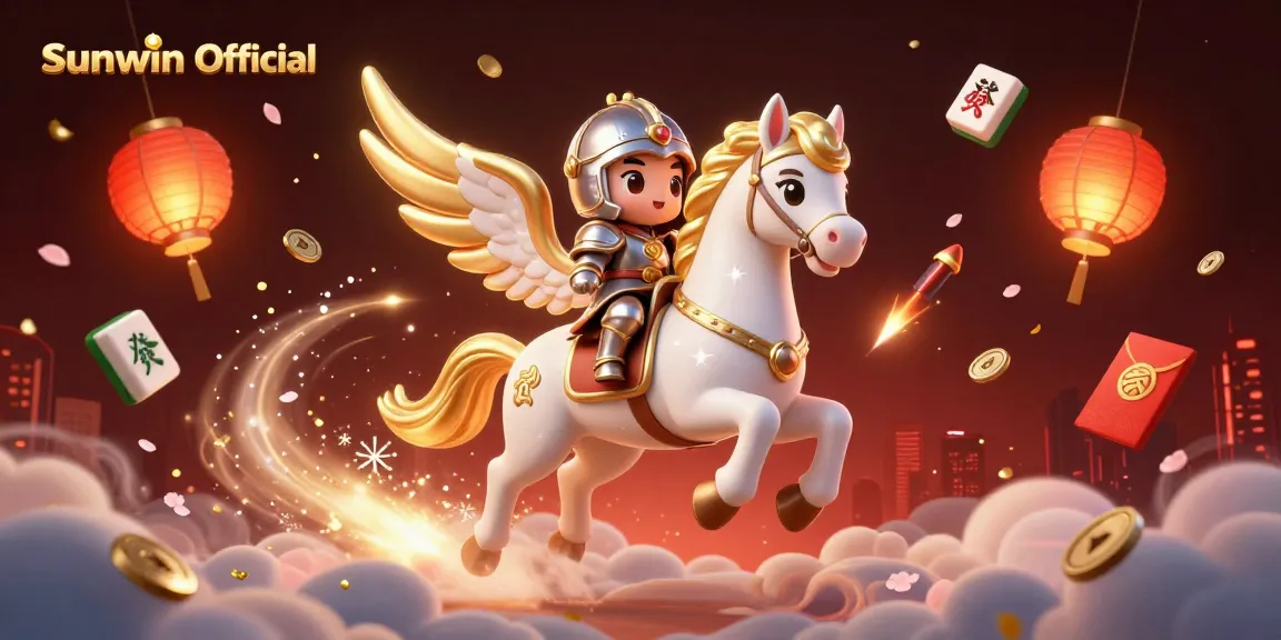 Experience the thrill of winning at Sunwin Official with vibrant 3D casino illustrations featuring a magical horse and lucky game elements.
