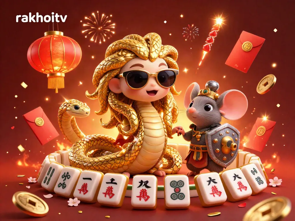 Experience the thrill of rakhoitv with Medusa and warrior mouse enjoying a lively celebration of online gambling.