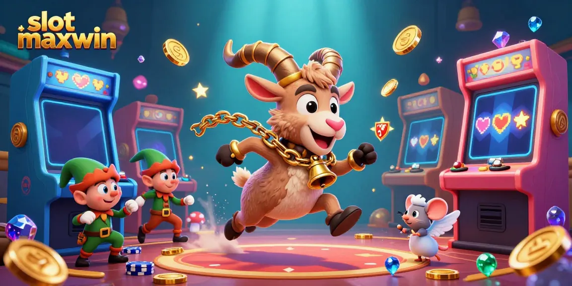 Engage in the vibrant action of a slot maxwin machine with playful characters in a lively casino scene.