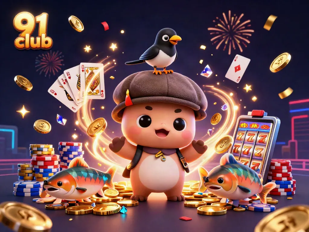 91 club gaming illustration showcasing vibrant characters and dynamic casino elements