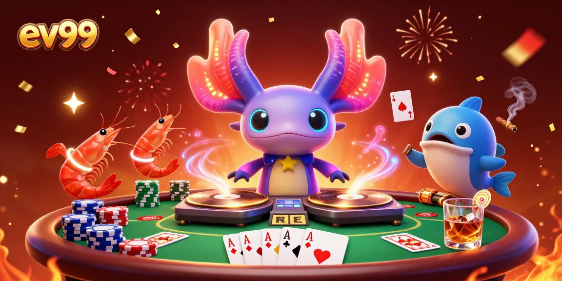 Experience the thrilling world of ev99 as animated characters bet big around poker tables.