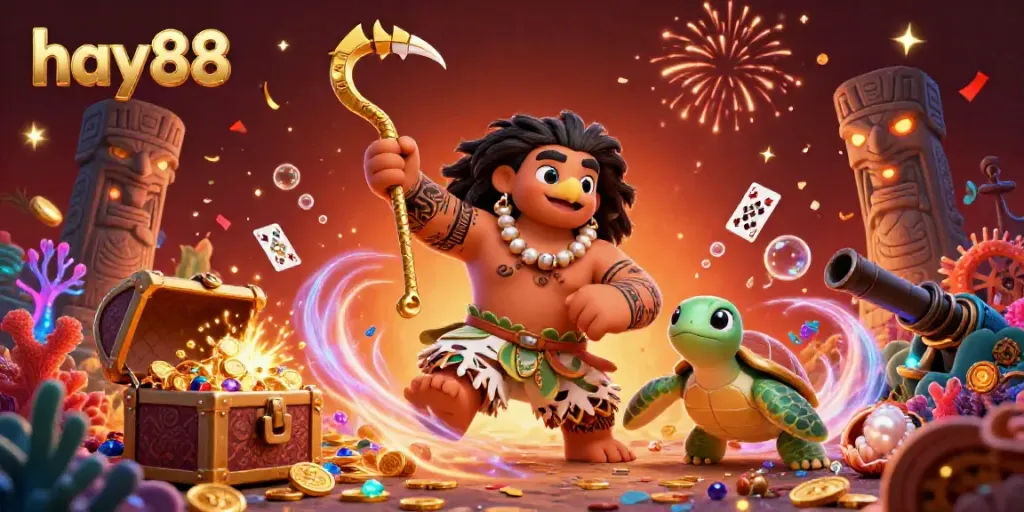 Experience the thrill of gaming at hay88 with vibrant characters and exciting casino elements in a dynamic 3D illustration.