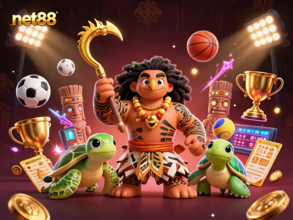 Experience excitement with net88 as cartoon characters compete in a dynamic casino atmosphere.