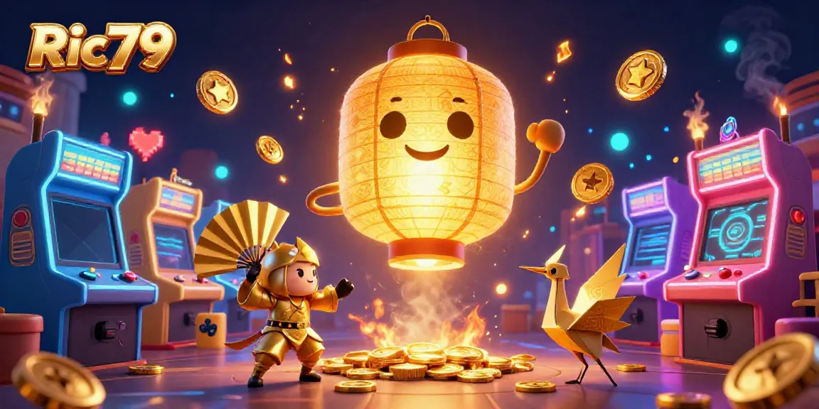Engage in thrills at Ric79's vibrant casino scene with golden lantern spirit and arcade gaming elements.