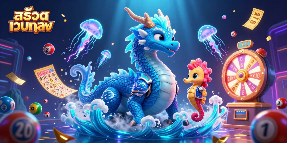 Engage with สล็อตเว็บตรง featuring a vibrant underwater dragon and gaming elements, showcasing excitement.