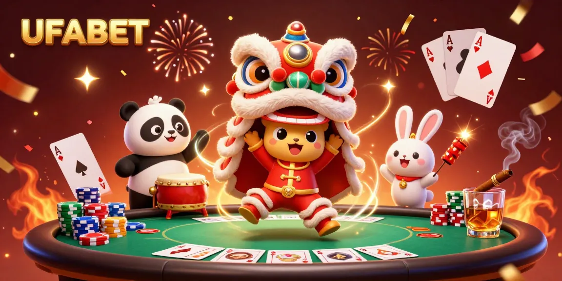 Experience thrilling gameplay with UFABET in an action-packed 3D illustration featuring vibrant casino elements.