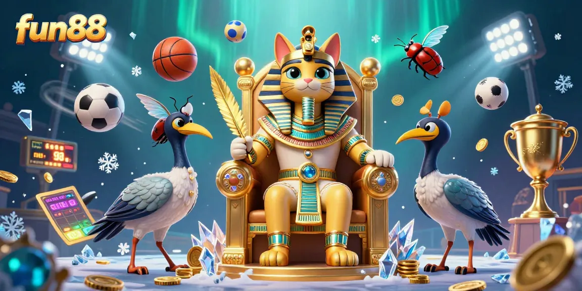 Fun88 offers an engaging gambling experience with vibrant characters and dynamic sports elements in a lively casino scene.