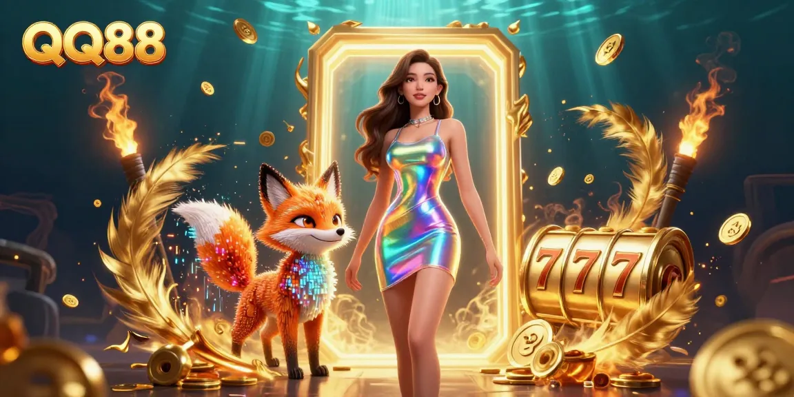 Play exciting games at QQ88, featuring stunning 3D characters and vibrant casino elements.