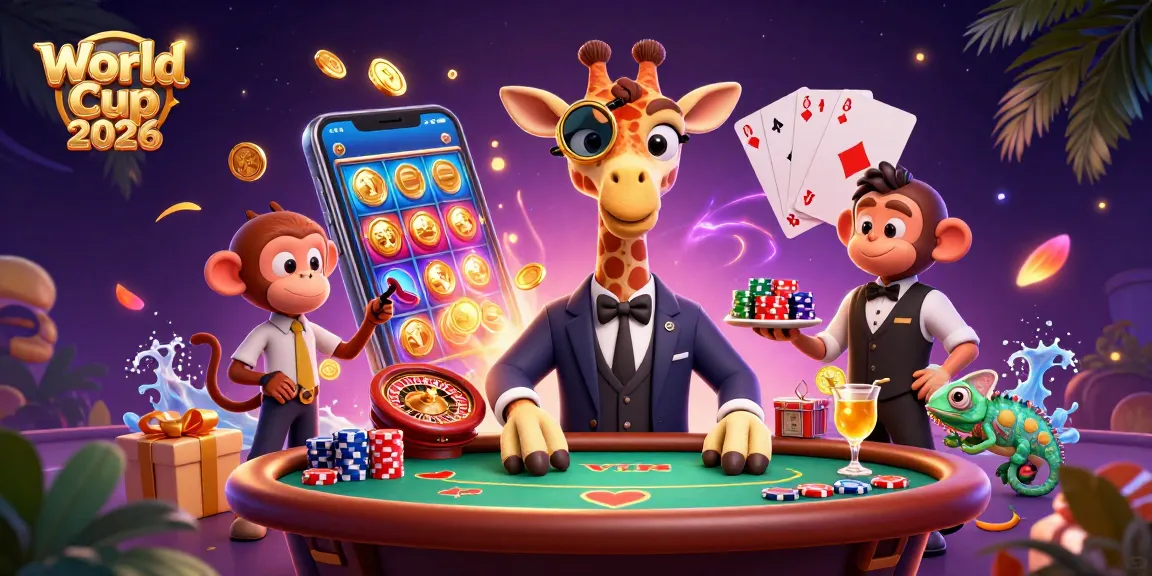 Engage with World Cup 2026 in this vibrant casino scene featuring a high-roller giraffe.