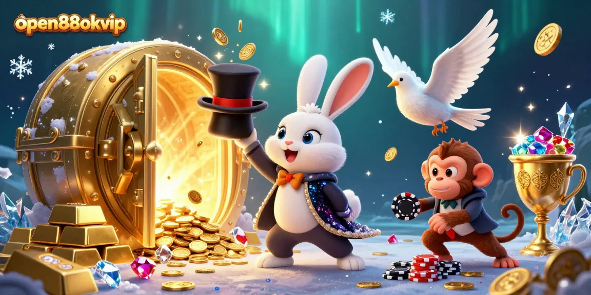 Experience winning thrills with open88okvip as the magician unveils treasures in a vibrant casino scene.