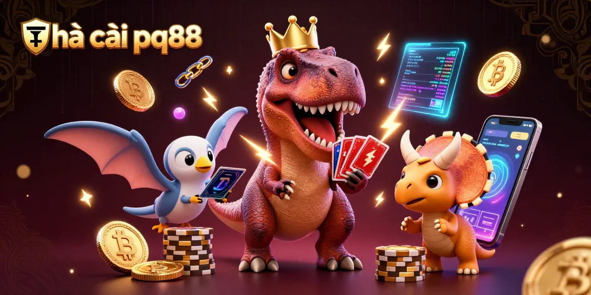 Experience excitement at nhà cái pq88 with a friendly T-Rex and gaming elements.