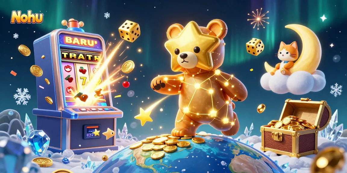 Nohu engages players with a vibrant casino experience featuring a constellation bear and a jackpot explosion.
