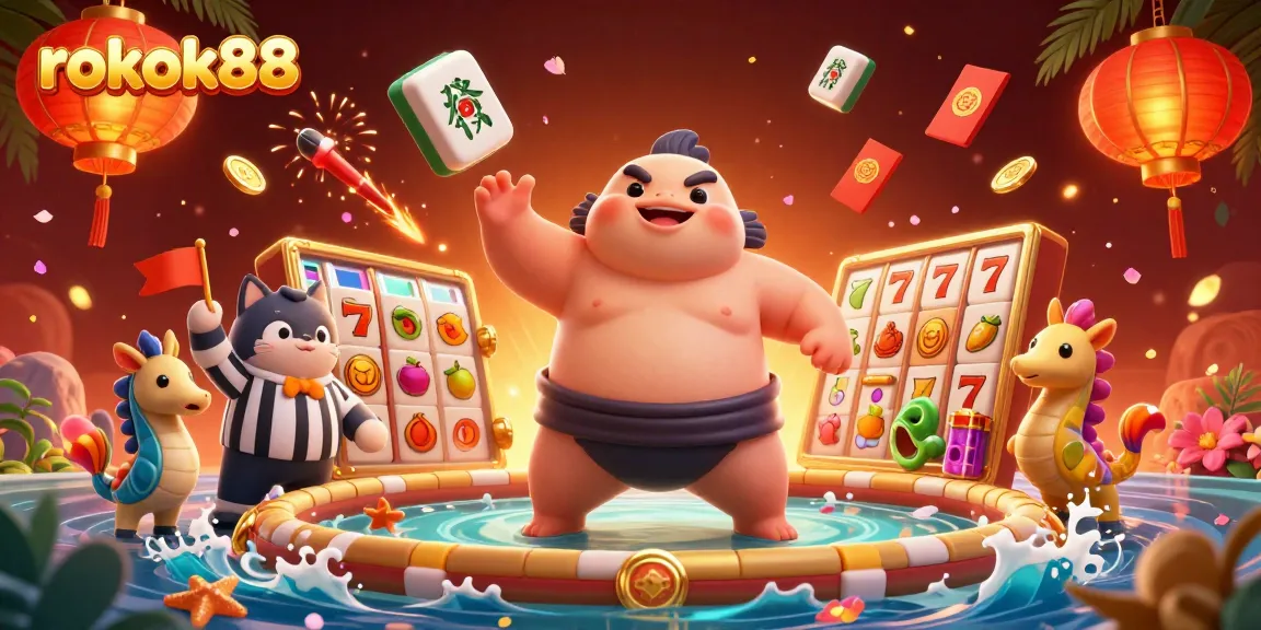 Experience the excitement of rokok88 casino with a vibrant underwater gaming scene featuring dynamic characters and slot elements.