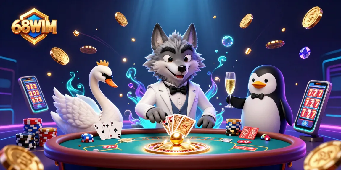 Engage with the thrilling world of 68WIM in this vibrant 3D casino scene featuring dynamic characters and exciting game elements.