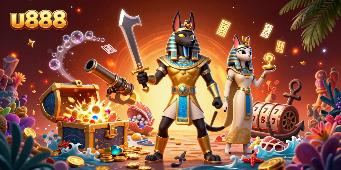 Experience thrilling moments at u888 with a vibrant casino scene filled with ancient warriors and gaming treasures.