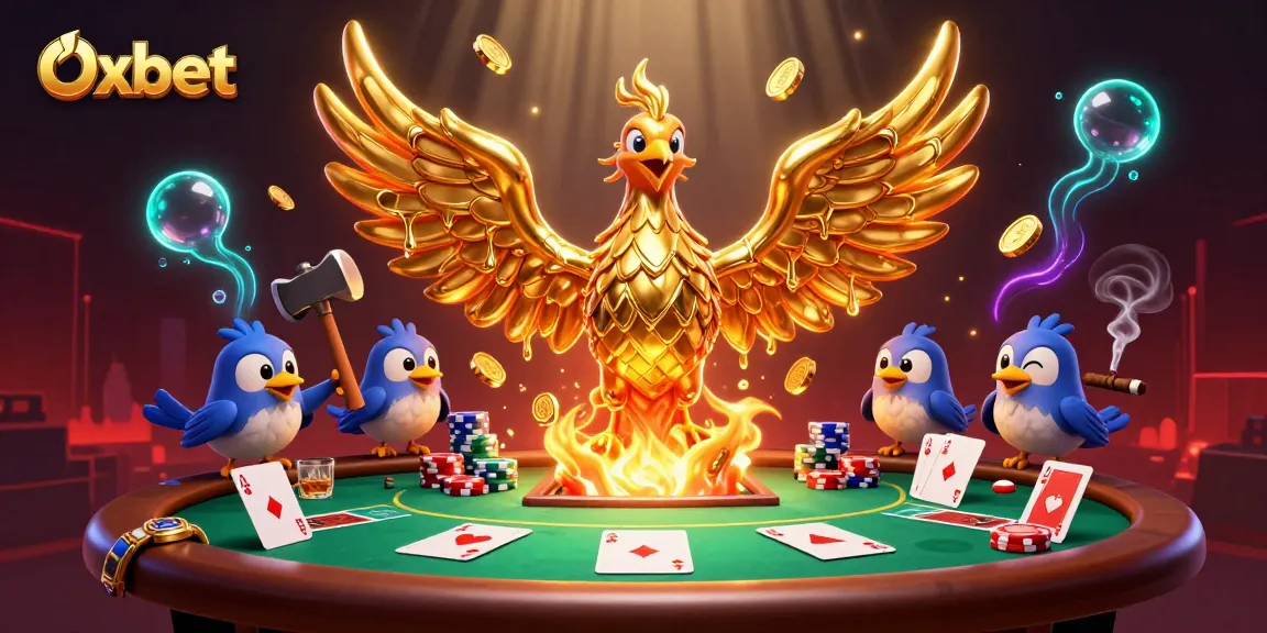 Experience the thrill of Oxbet with a captivating casino-themed 3D illustration featuring a golden phoenix.