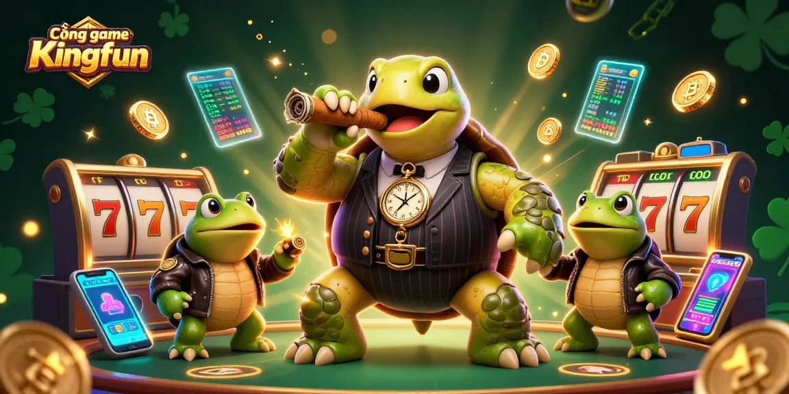 Cổng game Kingfun showcases a vibrant casino scene with unique characters and exciting gambling elements.