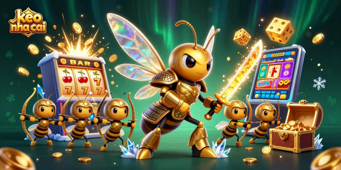 Engage with keo nha cai action featuring vibrant 3D casino scene packed with slot machines and golden elements.