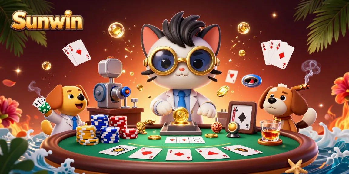 Play thrilling casino games at Sunwin with interactive characters in a vibrant, dynamic scene.