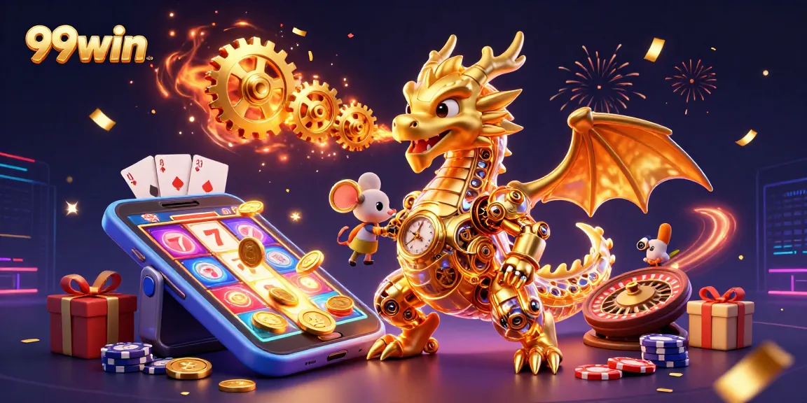 Experience exhilarating win moments with 99win featuring a golden dragon amidst exciting slot games.