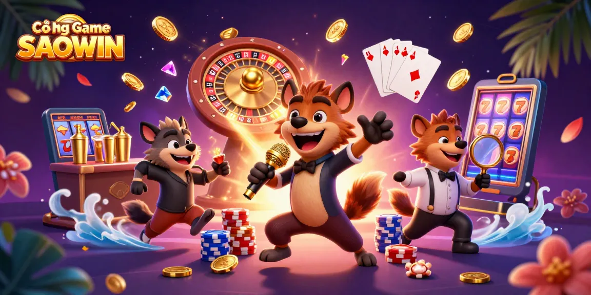 Cổng Game SAOWIN offers vibrant casino scenes with hyenas enjoying entertainment, highlighting thrilling gaming experiences.