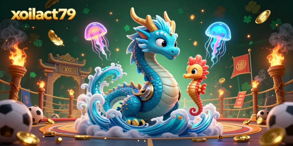 Experience dynamic sports betting with xoilactv79, showcasing an azure water dragon and vivid sea creatures.