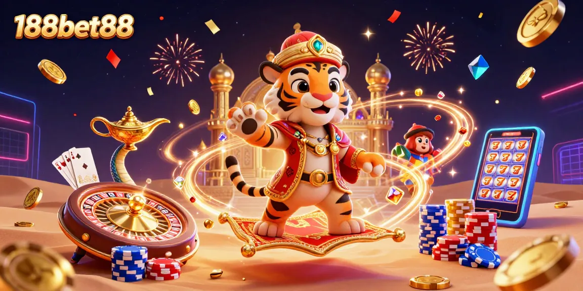 Experience thrilling gambling adventures with 188bet88 in this vibrant, colorful casino scene.
