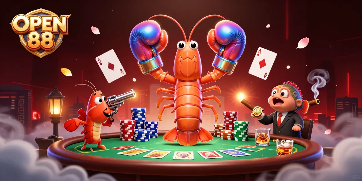 Engage in thrilling poker action at OPEN 88 with vibrant cartoon shrimp characters and eye-catching game elements.