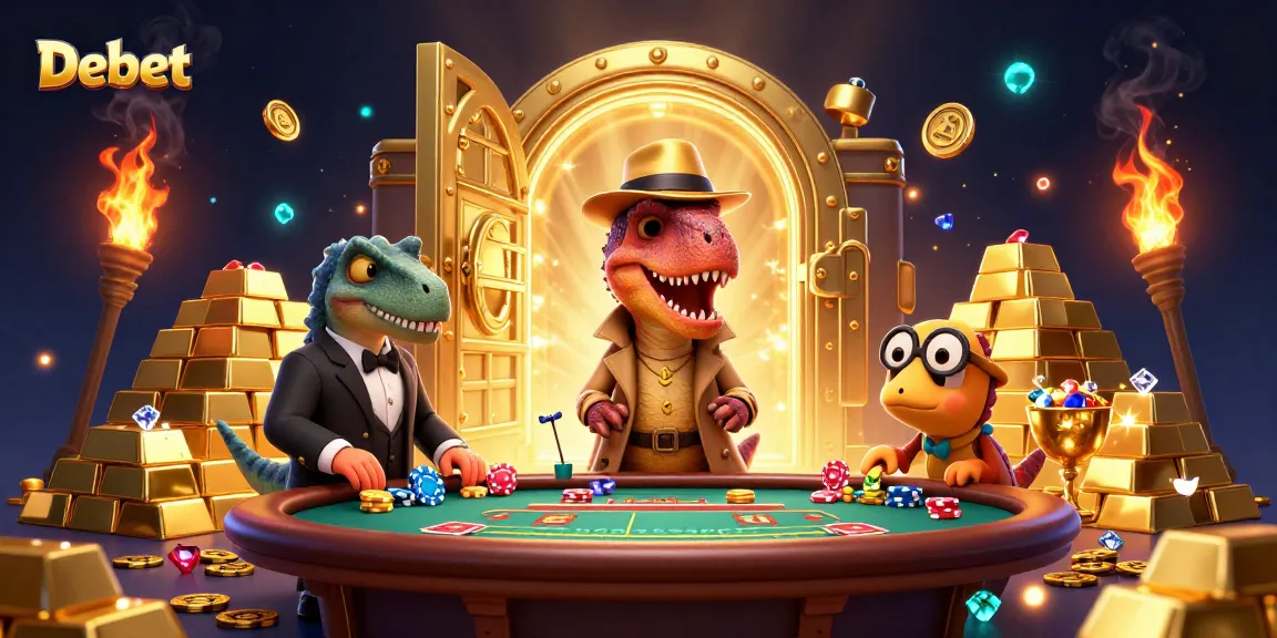 Debet velociraptor blends in at blackjack table amidst golden treasures and casino elements