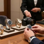 Replica watches displayed in an upscale boutique setting, showcasing luxury and craftsmanship.