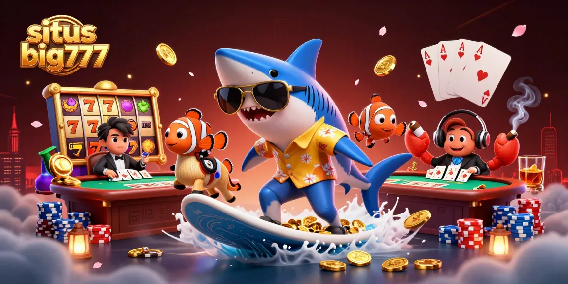 Experience excitement with situs big777 showcasing vibrant 3D characters in a casino setting.