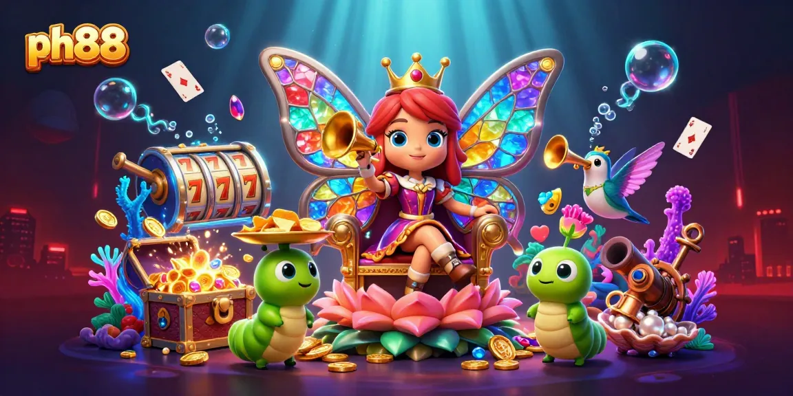Experience the magic of ph88 as a butterfly queen captivates with casino treasures and vibrant underwater elements.