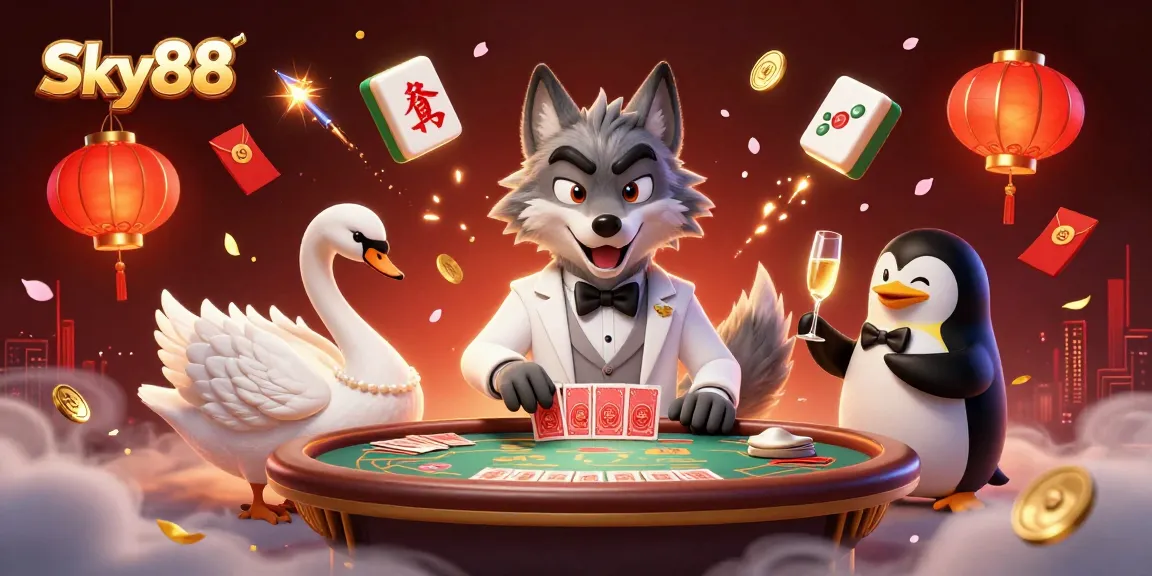 Experience thrilling baccarat action at Sky88 with unique characters and vibrant casino elements.